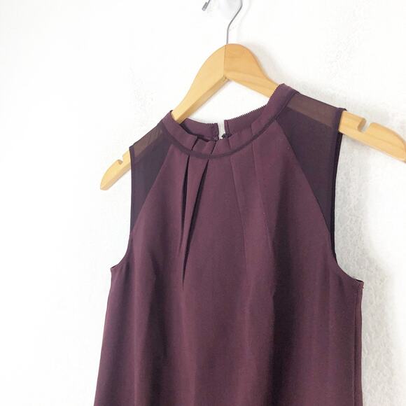 AllSaints Jay Pleated Mini Dress XS Bordeaux Red  Semi Sheer Casual Sleeveless - Picture 7 of 14